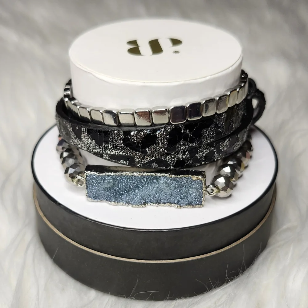 3 Stack Bracelet set Icicle Shimmer Druzy Holiday Leopard print - Picture 1 of 4